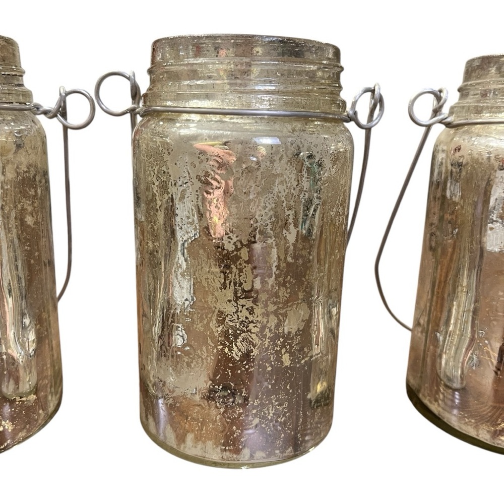 Pottery Barn Mercury Glass Mason Jars with Handles Three For Candles Flo… - Picture 5 of 9